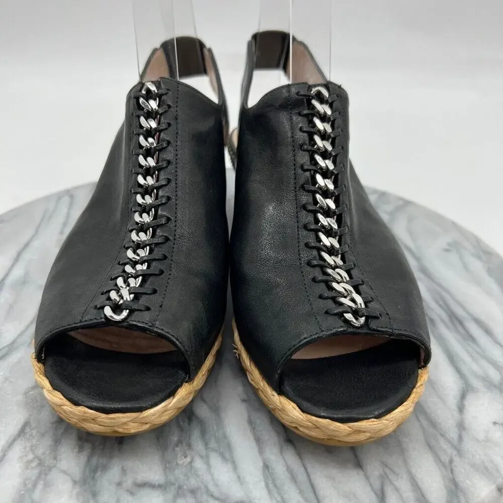 Stuart Weitzman Womens 7.5 Sandal Black Slingback Wedge Espadrille Chain Detail - Picture 3 of 14